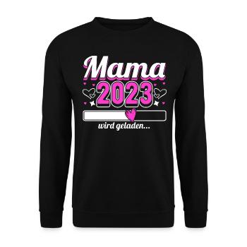Mama 2023 Mutter werden in Schwangerschaft Baby - Unisex Pullover - Schwarz - Vorne - Alina (178cm) & Michal (187cm)