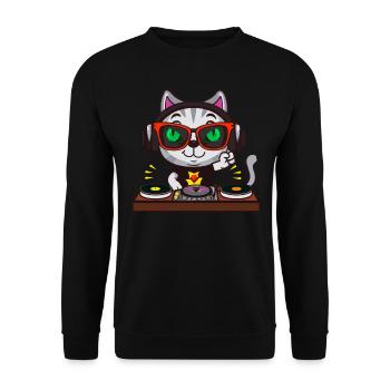Katze Brille Turntable DJ Disco Club Nachtleben - Unisex Pullover - Schwarz - Vorne - Alina (178cm) & Michal (187cm)