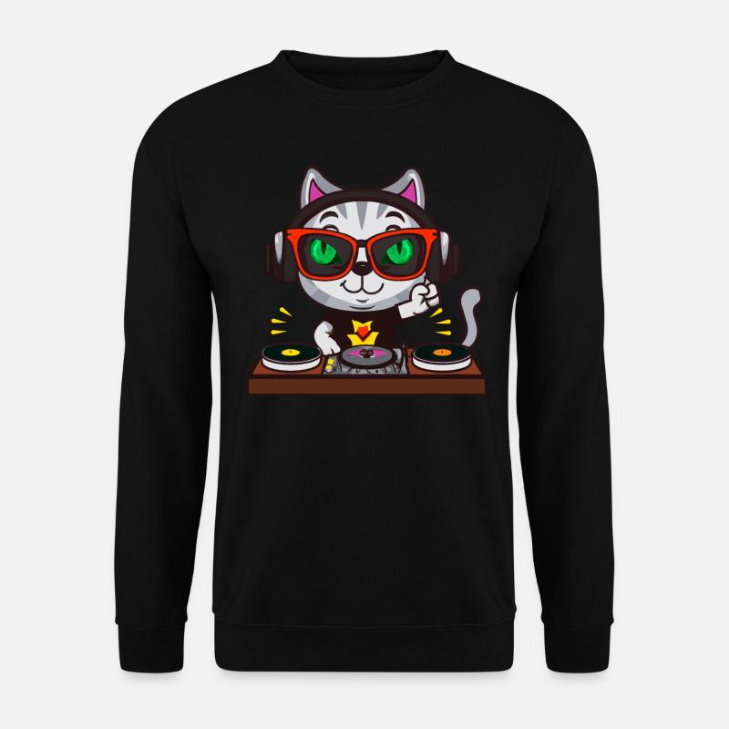 Katze Brille Turntable DJ Disco Club Nachtleben - Unisex Pullover - Schwarz