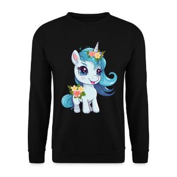 Licorne Fleurs Magie Fantaisie Dessin Animé Art Coloré - Sweat-shirt Unisexe - noir - Devant - Alina (178cm) & Michal (187cm)