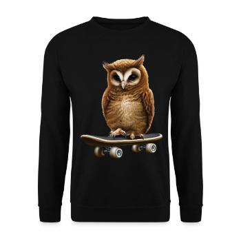 Skater Eule - Unisex Pullover - Schwarz - Vorne - Alina (178cm) & Michal (187cm)