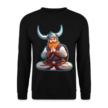 Niedlicher Wikinger macht Yoga - Unisex Pullover - Schwarz - Vorne - Alina (178cm) & Michal (187cm)