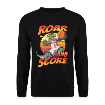 Basketball Dino T-Rex Player Sports Comic Cartoon - Unisex Sweatshirt - black - Front - Alina (178cm) & Michal (187cm)