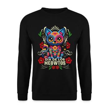 Dia De los Muertos Meowtos Cat Colorful Flowers - Unisex Sweatshirt - black - Front - Alina (178cm) & Michal (187cm)