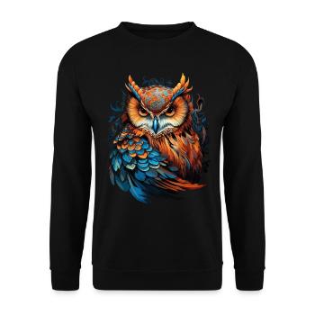 Eule Vogel Ornament Natur Uhu Mystisch Bunt Kunst - Unisex Pullover - Schwarz - Vorne - Alina (178cm) & Michal (187cm)