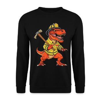 T-Rex Firefighter Fun and Bold Hero Design - Unisex Sweatshirt - black - Front - Alina (178cm) & Michal (187cm)