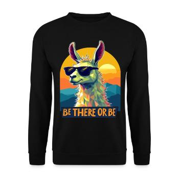 Sei dabei oder sei Lama – Retro Cool Lama Design - Unisex Pullover - Schwarz - Vorne - Alina (178cm) & Michal (187cm)