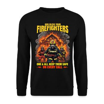 Gott segne die Feuerwehrleute Heroisches Design - Unisex Pullover - Schwarz - Vorne - Alina (178cm) & Michal (187cm)