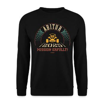 Abitur 2025 – Mission Erfüllt (Zieleinfahrt / 4C) - Unisex Pullover - Schwarz - Vorne - Alina (178cm) & Michal (187cm)