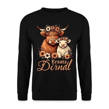 Ersatz Dirndl – Lustiges Volksfest Kuh Geschenk - Unisex Pullover - Schwarz - Vorne - Alina (178cm) & Michal (187cm)