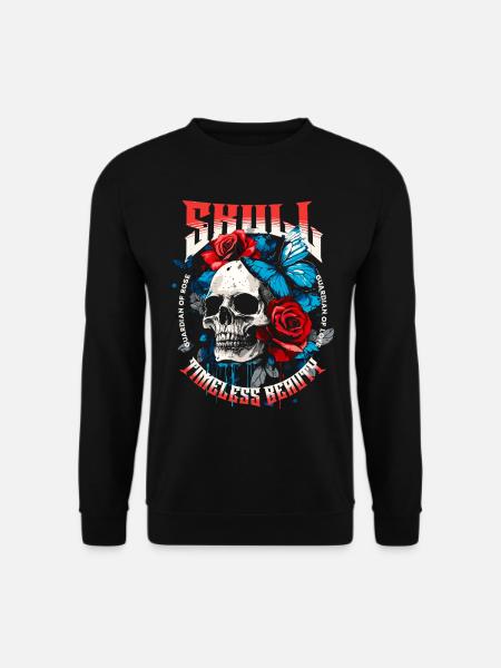 Totenkopf Totenschädel Schmetterling Rose Blume - Unisex Pullover - Schwarz