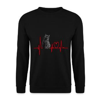 Katzen Herzschlag Geschenk - Unisex Pullover - Schwarz - Vorne - Alina (178cm) & Michal (187cm)