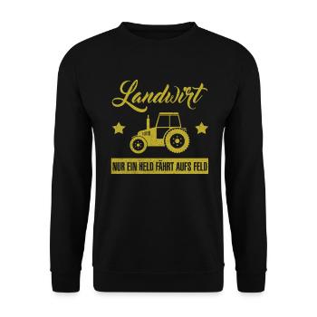 NUR EIN HELD FÄHRT AUFS FELD LUSTIGES LANDWIRT - Unisex Pullover - Schwarz - Vorne - Alina (178cm) & Michal (187cm)