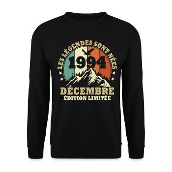 Les légendes sont nées en Décembre 1994 Vintage - Sweat-shirt Unisexe - noir - Devant - Alina (178cm) & Michal (187cm)