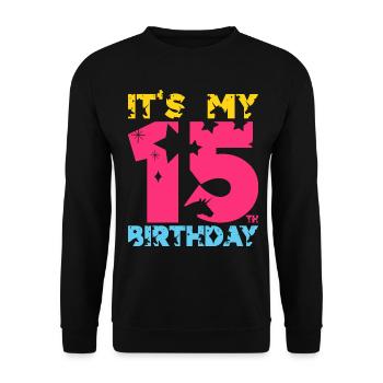 C’EST MON 15E ANNIVERSAIRE LICORNE 15E ANNIVERSAIRE - Sweat-shirt Unisexe - noir - Devant - Alina (178cm) & Michal (187cm)