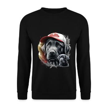 Chien portrait casquette et plumes - Sweat-shirt Unisexe - noir - Devant - Alina (178cm) & Michal (187cm)