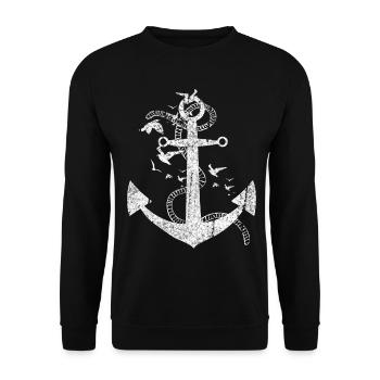 Distressed Anchor Maritime Design - Unisex Pullover - Schwarz - Vorne - Alina (178cm) & Michal (187cm)