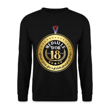 Médaille d'or des 18 ans grand prix du #Adulte - Sweat-shirt Unisexe - noir - Devant - Alina (178cm) & Michal (187cm)