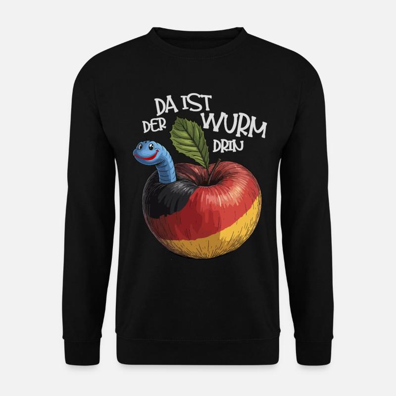 Wurm im Apfel mit Spruch - Unisex Pullover - Schwarz