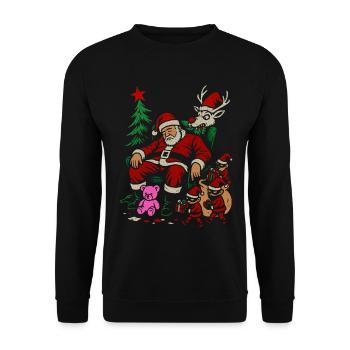 Lustiges Weihnachtsmann-Schlaf-T-Shirt - Unisex Pullover - Schwarz - Vorne - Alina (178cm) & Michal (187cm)