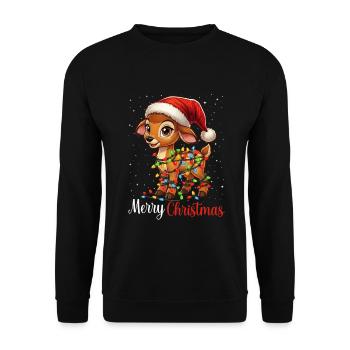 Süßes Reh und Rentier Outfit für Weihnachten - Unisex Pullover - Schwarz - Vorne - Alina (178cm) & Michal (187cm)