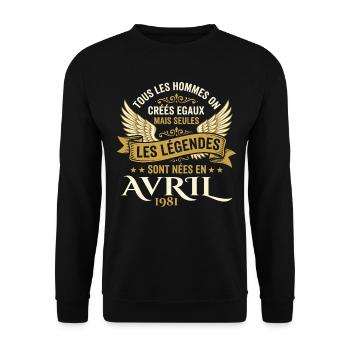 Légendaire depuis Avril 1981 - Vintage Avril 1981 - Sweat-shirt Unisexe - noir - Devant - Alina (178cm) & Michal (187cm)