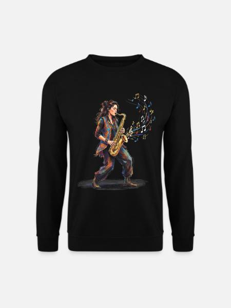 Female Saxophonist Playing Saxophone Art Print - Unisex Sweatshirt - black