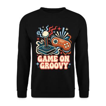 Game On Groovy Retro Gaming - Unisex Pullover - Schwarz - Vorne - Alina (178cm) & Michal (187cm)