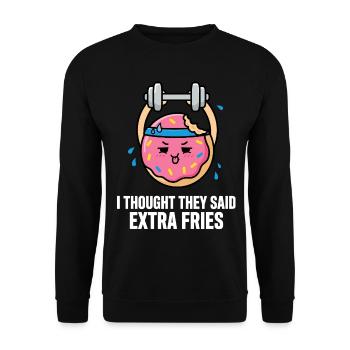 Donut beim Training mit Hantel - Unisex Pullover - Schwarz - Vorne - Alina (178cm) & Michal (187cm)