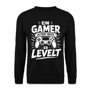 Ein Gamer altert nicht, er levelt - Unisex Pullover - Schwarz - Vorne - Alina (178cm) & Michal (187cm)
