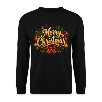 Glitzerndes Drehbuch frohe Weihnachten - Unisex Pullover - Schwarz - Vorne - Alina (178cm) & Michal (187cm)