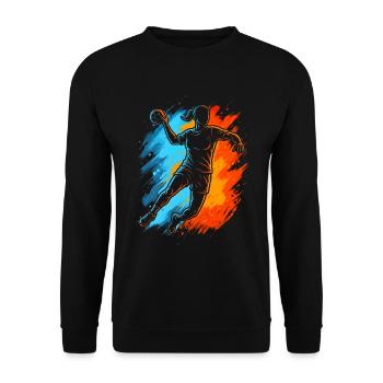 Handballspieler Handballer Kinder Jungen Handball  - Unisex Pullover - Schwarz - Vorne - Alina (178cm) & Michal (187cm)