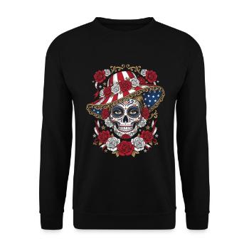 Day of the dead Catrina Schädel Amerika Stil - Unisex Pullover - Schwarz - Vorne - Alina (178cm) & Michal (187cm)