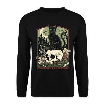 Halloween Katze - Unisex Pullover - Schwarz - Vorne - Alina (178cm) & Michal (187cm)