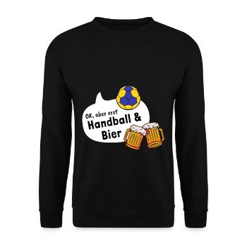 Stolzer Handball Papa Bier lustiges Geschenk Vater - Unisex Pullover - Schwarz - Vorne - Alina (178cm) & Michal (187cm)