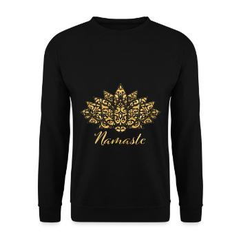 Spiritual Gold Yoga Meditation Lotus Namaste - Unisex Pullover - Schwarz - Vorne - Alina (178cm) & Michal (187cm)