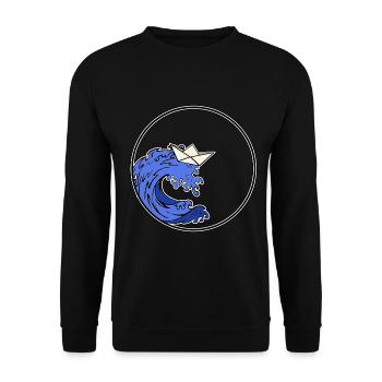 Origami Boat - Origami Ship - Unisex Sweatshirt - black - Front - Alina (178cm) & Michal (187cm)