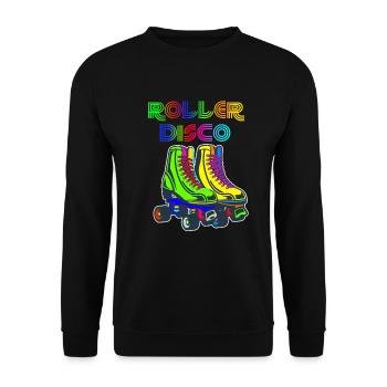Rollschuhe Roller Disco Retro 70s 80s 70er 80er - Unisex Pullover - Schwarz - Vorne - Alina (178cm) & Michal (187cm)