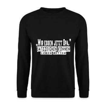 Wir essen jetzt Opa - Unisex Pullover - Schwarz - Vorne - Alina (178cm) & Michal (187cm)