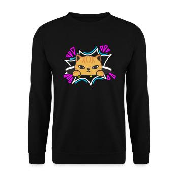 Katze 90er - Unisex Pullover - Schwarz - Vorne - Alina (178cm) & Michal (187cm)
