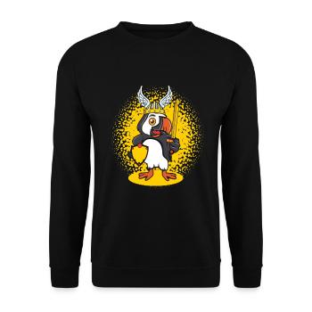 Papageientaucher Wikinger Helm Island - Unisex Pullover - Schwarz - Vorne - Alina (178cm) & Michal (187cm)