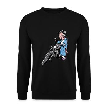 Grand-mère moto retraite retraite motard âge - Sweat-shirt Unisexe - noir - Devant - Alina (178cm) & Michal (187cm)