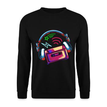 90er Neon Kassette - Unisex Pullover - Schwarz - Vorne - Alina (178cm) & Michal (187cm)