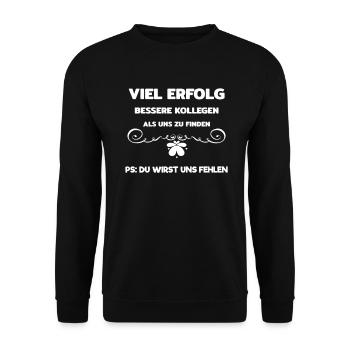 Abschiedsgeschenk Arbeitskollegin - Unisex Pullover - Schwarz - Vorne - Alina (178cm) & Michal (187cm)