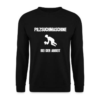 Pilzsammler Pilzsuchmaschine bei der Arbeit - Unisex Pullover - Schwarz - Vorne - Alina (178cm) & Michal (187cm)