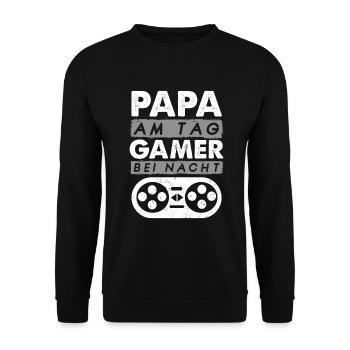 Gaming Papa Zocker Spieler - Unisex Pullover - Schwarz - Vorne - Alina (178cm) & Michal (187cm)