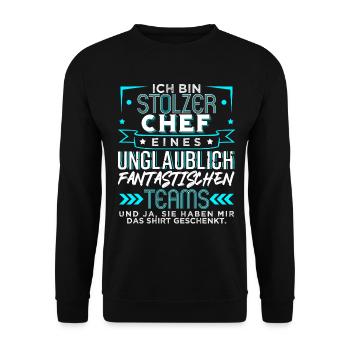 Team Chef Abschied Rente Stolz - Unisex Pullover - Schwarz - Vorne - Alina (178cm) & Michal (187cm)
