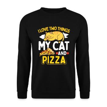 I love two things my cat and pizza funny cat - Unisex Pullover - Schwarz - Vorne - Alina (178cm) & Michal (187cm)