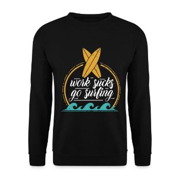 Work Sucks Go Surfing - Vintage Surfboard - Unisex Sweatshirt - black - Front - Alina (178cm) & Michal (187cm)