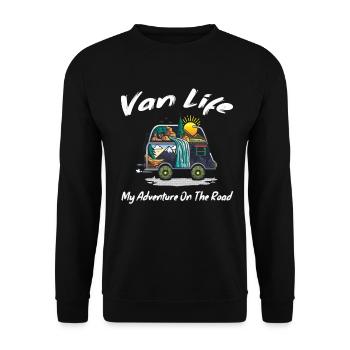 Van Life My Adventure On The Road Geschenk - Unisex Pullover - Schwarz - Vorne - Alina (178cm) & Michal (187cm)